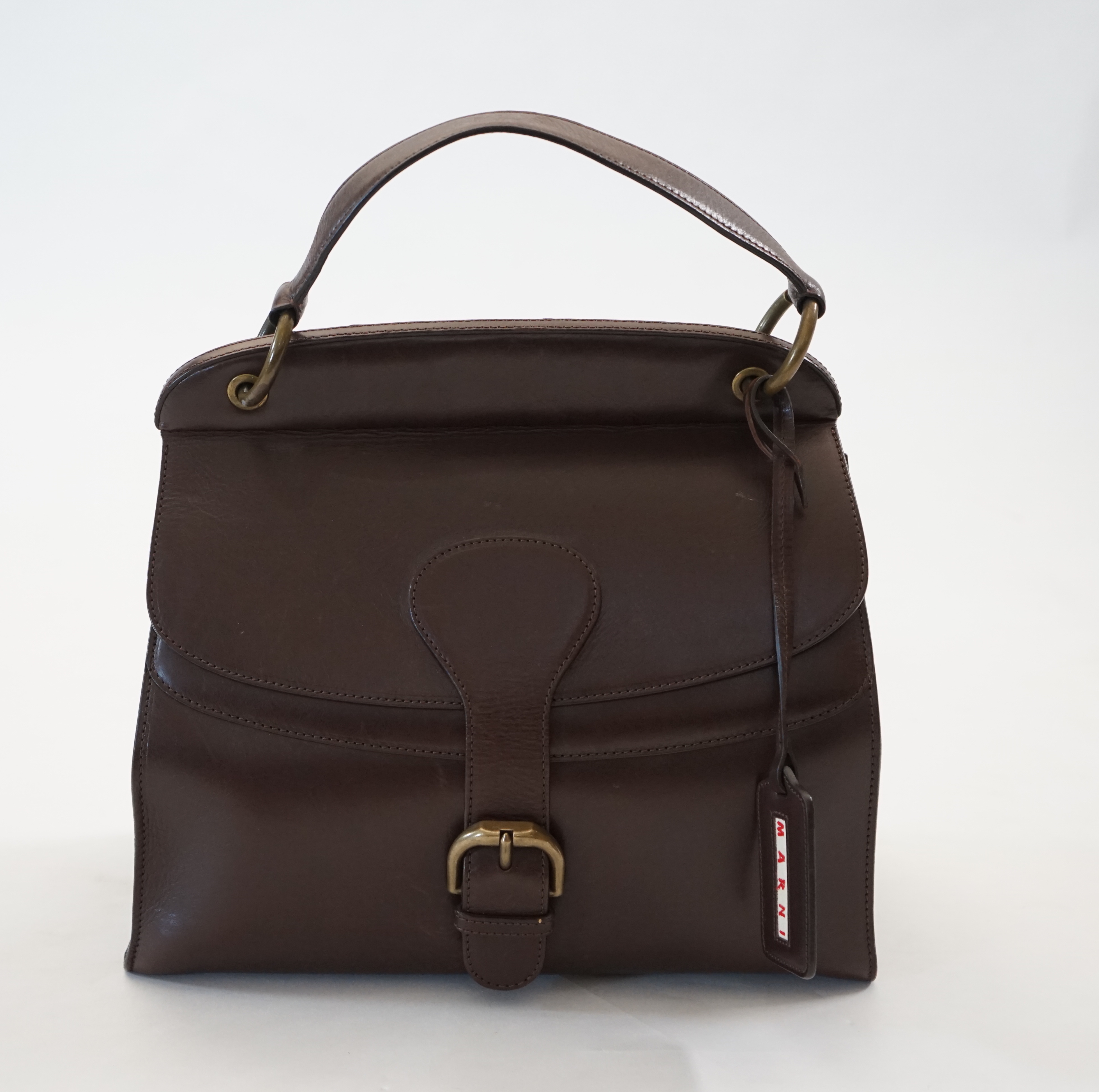 A Marni brown leather satchel bag, width 34cm, depth 18cm, height 28cm